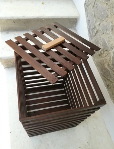 Huacal Grande De Madera Con Tapa Acabado En Color Chocolate