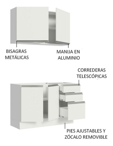 Imagen 4 de 10 de Cocina Integral Madesa Glamy Sin Mesón De Acero Con 120 Cm