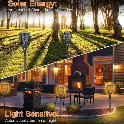 4pc Lámpara Solar Led Antorcha Camino Jardín Luz Solar