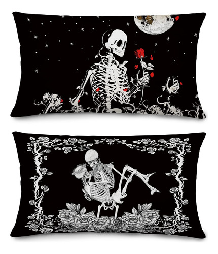 Negiga Juego 2 Funda Almohada Calavera Gotica Para Dia San X