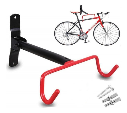 Soporte Pared Bicicleta Horizontal 30kg + Tornillos/chazos Color Negro con Rojo