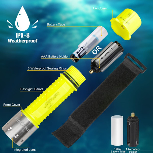Hecloud Linterna De Buceo Con Luz De Buceo Recargable Ipx8 I