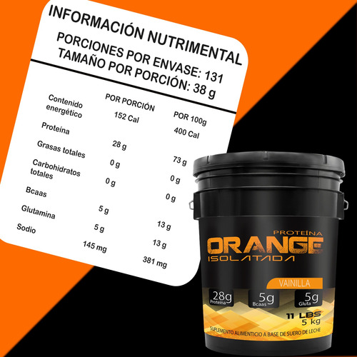Orange Proteína Isolate 5kg 131 Servicios Vainilla