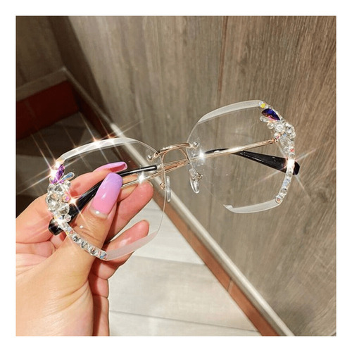 Óculos De Sol Feminino Uv400 Lente Gradiente Detalhes Strass Cor Transparente Cor da armação Dourado Cor da lente Transparente