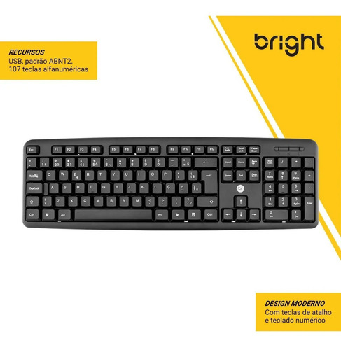 Teclado Bright 0014 QWERTY português Brasil cor preto