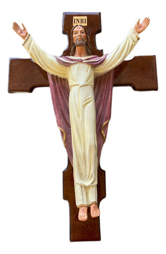 Cristo Rey Grande En Cruz Nogal De 45x30 Cm