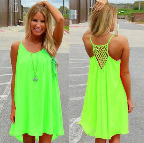 Mujeres Playa Vestido Fluorescencia Femenino Verano Vestido