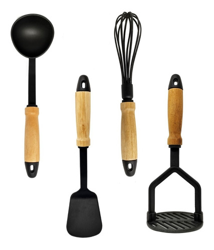 Utensilios Cocina Linea Tk Mango Madera Juego 4 Piezas