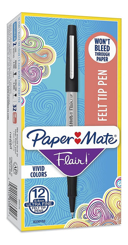 Marcadores De Punta De Fieltro Paper Mate 0.4mm X12u Negro