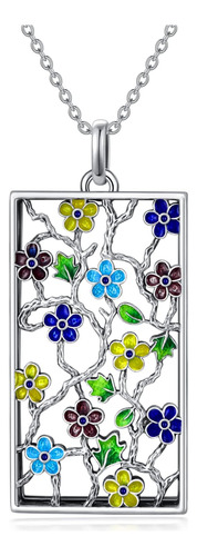 Jkr Collar De Flores Esmaltadas De Plata De Ley, Collar Cuad