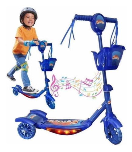 Scooter Tri Monopatín Musical Rosado Y Azul Con Luz 