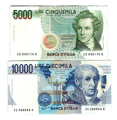 Italia - 2 Billetes Diferentes 5.000/ 10.000 Liras