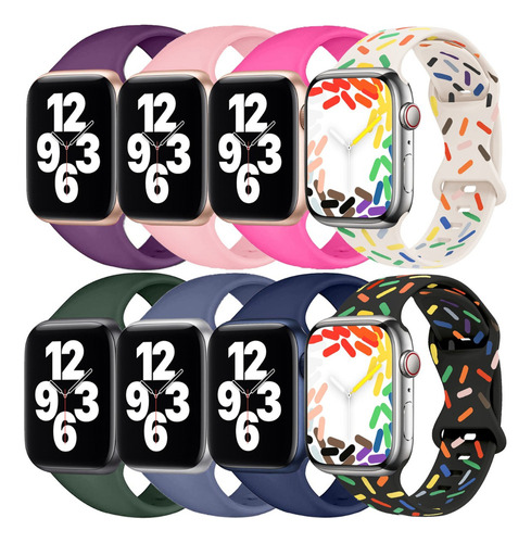 8 Correas Silicona Sport Para Apple Watch Ultra 8 7 Se 5