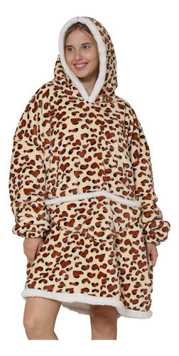 Pijama De Mujer Buzo Manta Corderito Oversize Leopardo