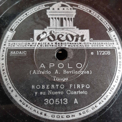 Pasta Roberto Firpo Su Nuevo Cuarteto Odeon C382