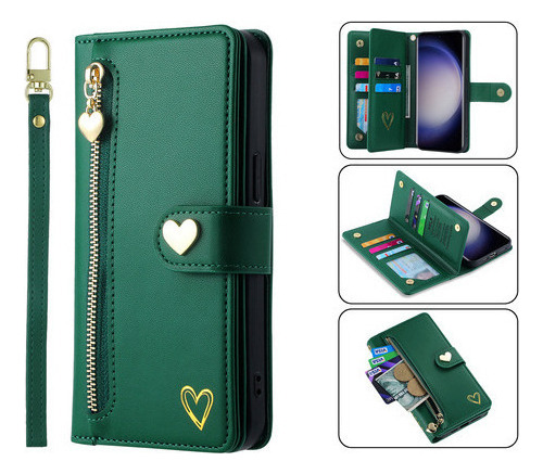 Jing Funda De Piel Tipo Cartera Con Cremallera Para Samsung