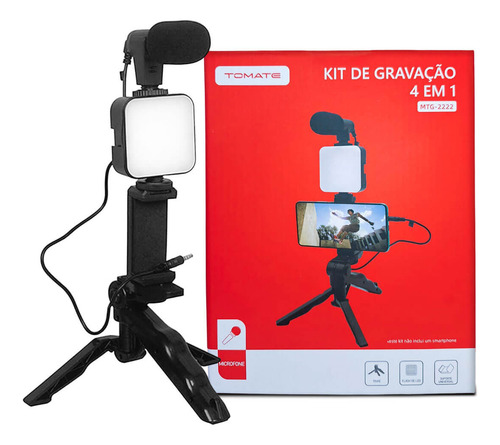 Kit Gravação 4 Em 1 Com Microfone, Led, Suporte Celular