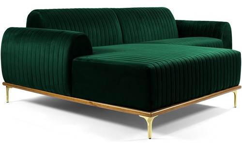 Sofá 6 Lug Chaise Esquerdo Molino 350cm Veludo Verde B-303 Cor Verde-musgo Desenho Do Tecido Liso