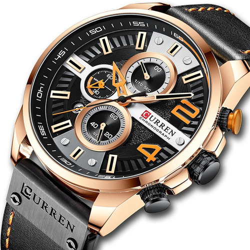 Popular Curren Hombre Reloj Correa De Piel Con Fechador