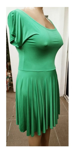 Vestido Pin Up Plato Corto Seda Fría Liso Verde Mariqueza
