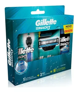 Kit Gillette Mach3 Aqua Grip + 2 Cargas + Gel Defens + Nf