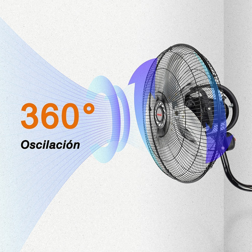 Ventilador Pared 18 Pulgadas Mytek 3196 Metálico/360° Oscil. Color de la estructura Negro Color de las aspas Plateado