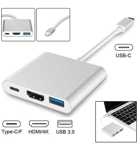 Adaptador Convertidor Tipo C 3 En 1 Hdm/ Usb/tipo C Usb 3.0