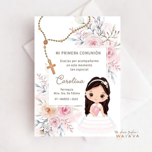 Imagen 2 de 10 de Estampas Primera Comunión Tarjetas Nenas X 4u