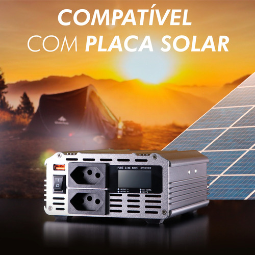Knup Kit Inversor 12v Para 110v Onda Senoidal Pura Conversor 1000w Pico 2000w Painel Com Visor Led Tomada Universal Igual Residencial Botão Liga/desliga 4 Fusíveis Brinde