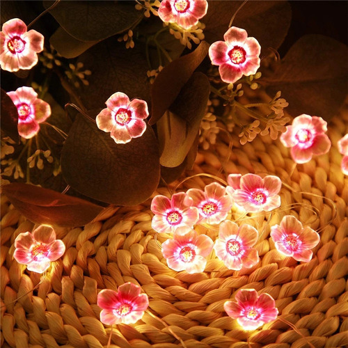 Guirnalda De 20 Luces Led Con Forma De Flor De Cerezo Rosa P