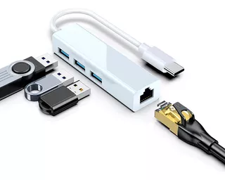 Adaptador Usb Tipo C A Rj45 Gigabit Ethernet Lan + Hub Usb 3