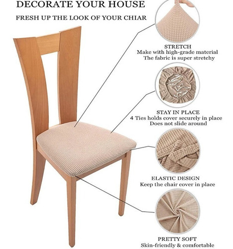 Funda para silla Okay Cuadrille TY-003 color beige liso con asiento de 45cm x 45cm - pack x 6 unidades