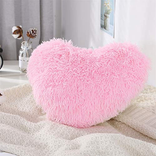 Moowoo Valentines Day Decor Fluffy Heart Pillow, Shaggy Plus