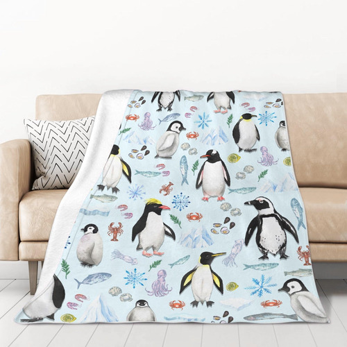 Manta Pingüino Suave Y Cálida Ideal Para Cama Sofá Y Habitac