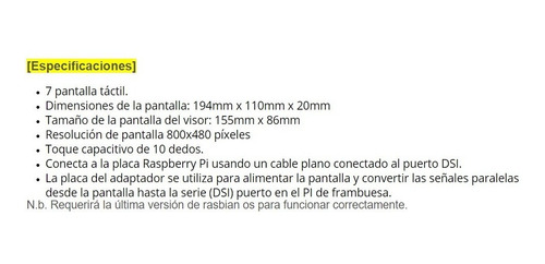 Raspberry Pi 2 Pantalla Display Monitor Touch 7'' Oficial