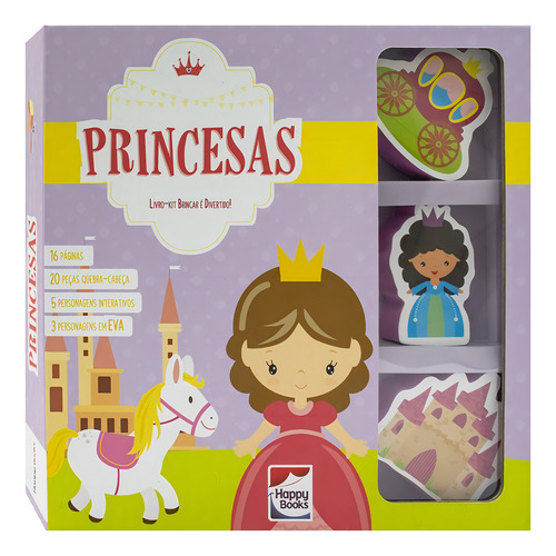 Kit Livro Brincar É Divertido! Princesas por Brijbasi Art Press Edição 1 Box Com Um Livro De Atividades, Quebra-cabeça, 5 Personagens Interativo E 3 Peças Em Eva Português 2024 por Editora Happy Books