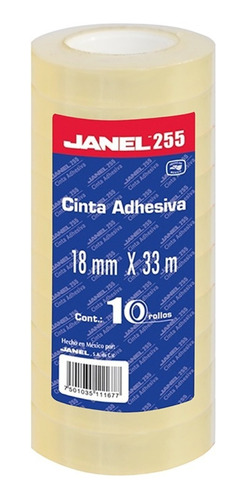 10pz Cinta Adhesiva Janel Transparente 18mmx33m Rollo Chica