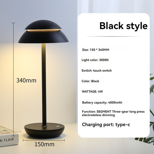 Elegante Lámpara Led En Forma De Hongo: Recargable, 3 Modos,