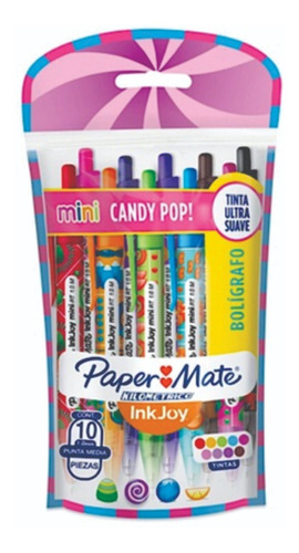 10 Boligrafos Color Paper Mate Candy Pop Mini Lapicera Color de la tinta Rojo Color del exterior Cristal