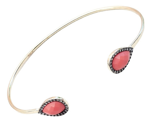 Pulsera Joyas Plata 925 Pp74 Esclava Semi Cuarzo Rosa Faceta