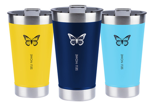 Copo Térmico 473ml Personalizado De Borboleta Com Nome