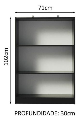 Estante Livros Home Sala Madesa 6907 Com 3 Nichos - Preto