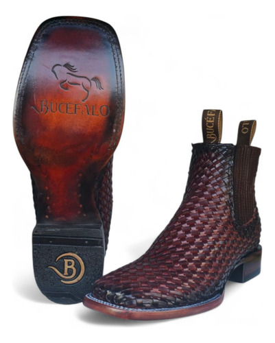 Botín Vaquero Bull Dog Piel 100% Original Tejido Petatillo