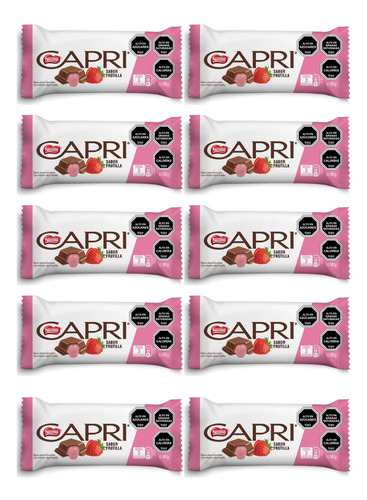 10 Chocolate Capri Con Relleno Sabor Frutilla (90 Gr)