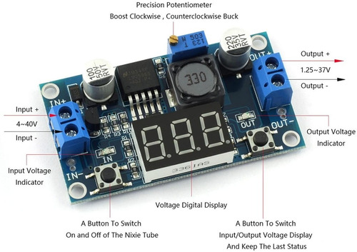 Step Down Dc-dc 1,25-37v 3a Lm2596 Voltimetro Con Pantalla