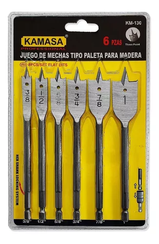 SET 6 UN BROCA MECHA MADERA PALETA (3/8-1/2-5/8-3/4-7/8-1