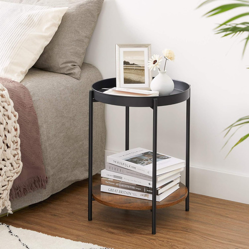 Mesa Lateral Auxiliar 2 Niveles Madera 42x42x52cm Moboi Negro