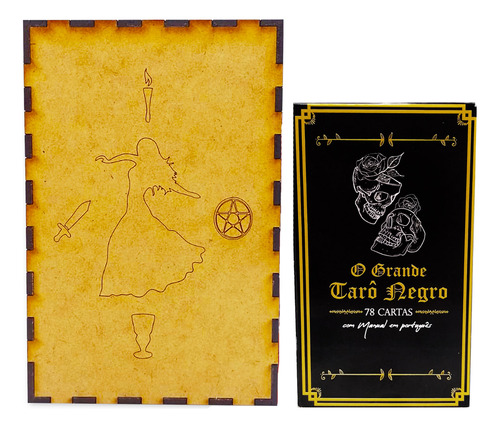 Kit O Grande Tarot Negro 78 Carta E Porta Tarô Caixa Madeira