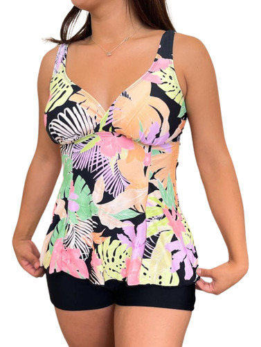 Tankini Mujer Short Colores Diseño Escote V Estampados