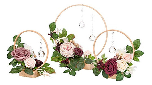 Ling's Moment Crystal Wooden Hoop Wreath Floral Centerpieces